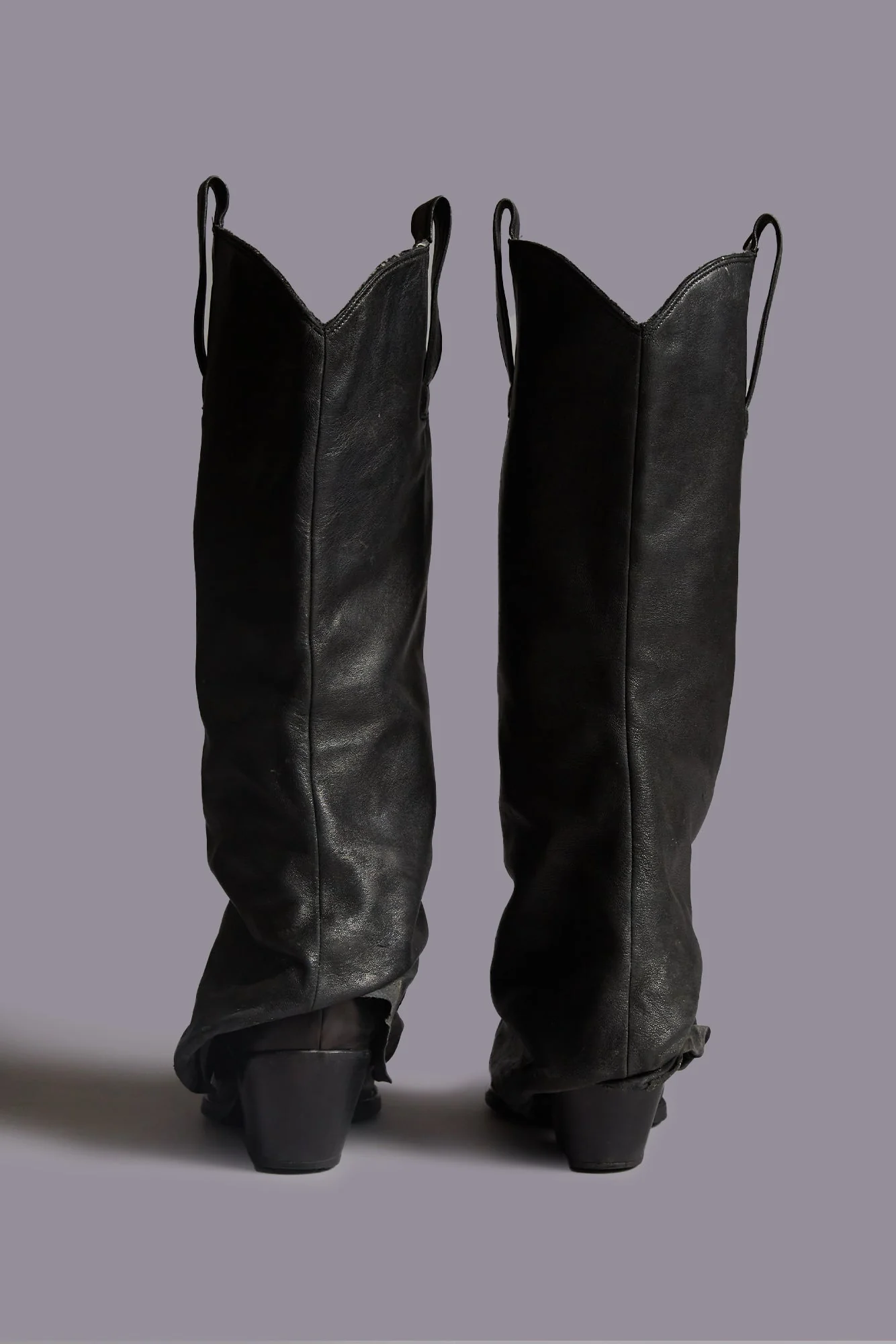 MID COWBOY BOOTS WITH SLEEVE - BLACK LEATHER - Image 3